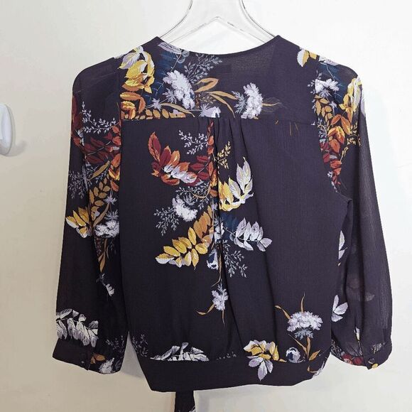 Madewell Wrap TopBlooking Oasis Flora Print Chiffon Long Sleeve Wrap Top K5815 W - Picture 5 of 5